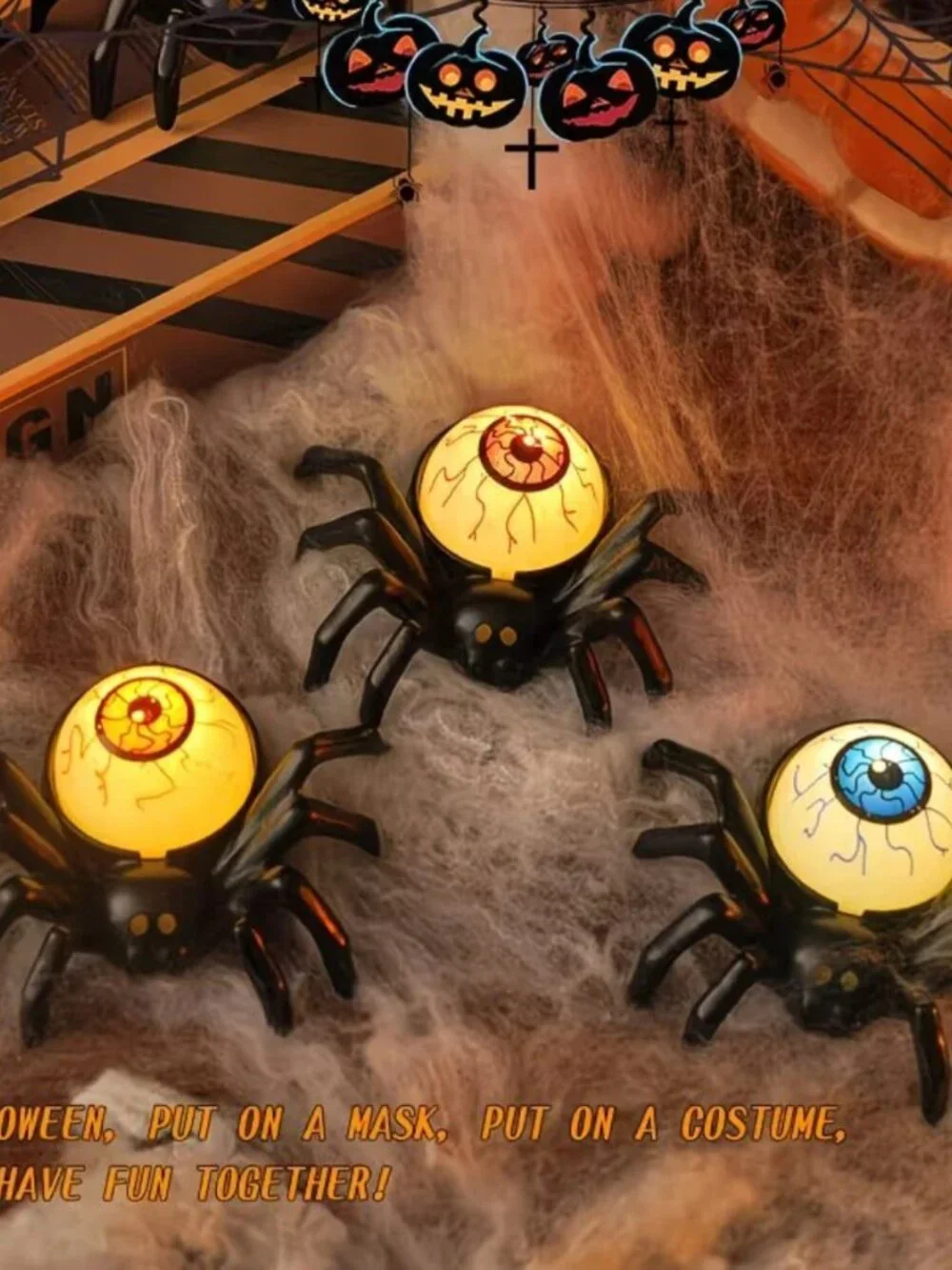 3 Pack Creepy Eyeball Spider Tea Lights, Halloween Indoor Decor Lamps